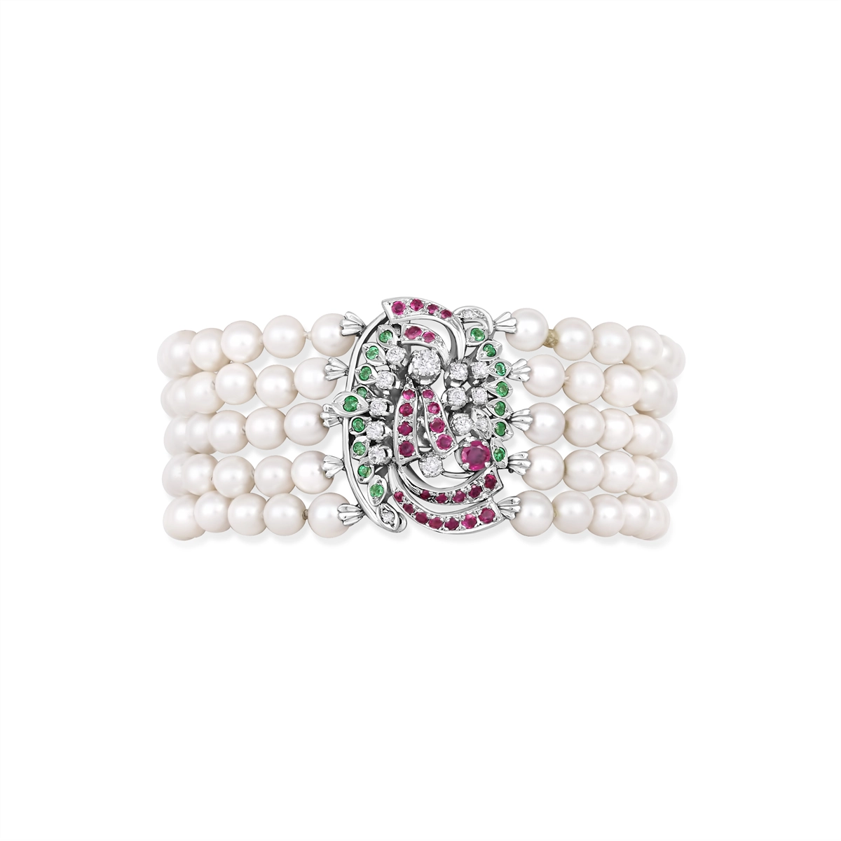 Bracelets Bracelets in White Gold containing Multi-gemstone, Diamond, Emerald, Ruby, Pearl 452753