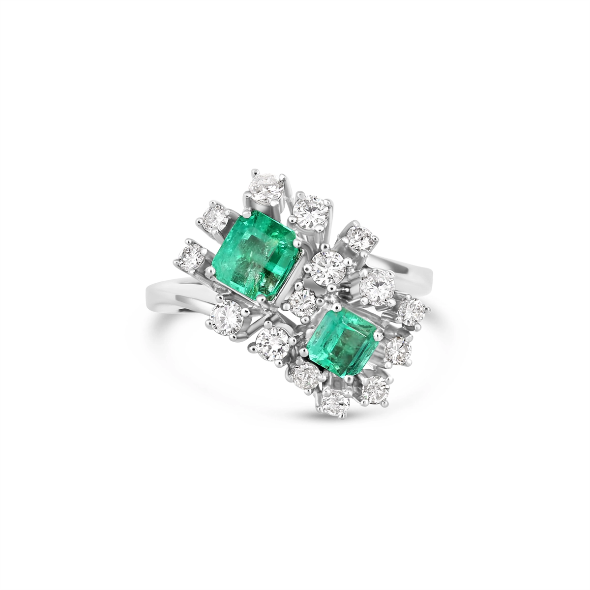 Rings Engagement Rings in White Gold containing Multi-gemstone, Diamond, Emerald 452765