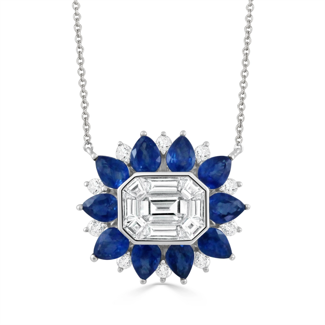 Doves Necklaces in White Gold containing Multi-gemstone, Diamond, Sapphire N12208SP