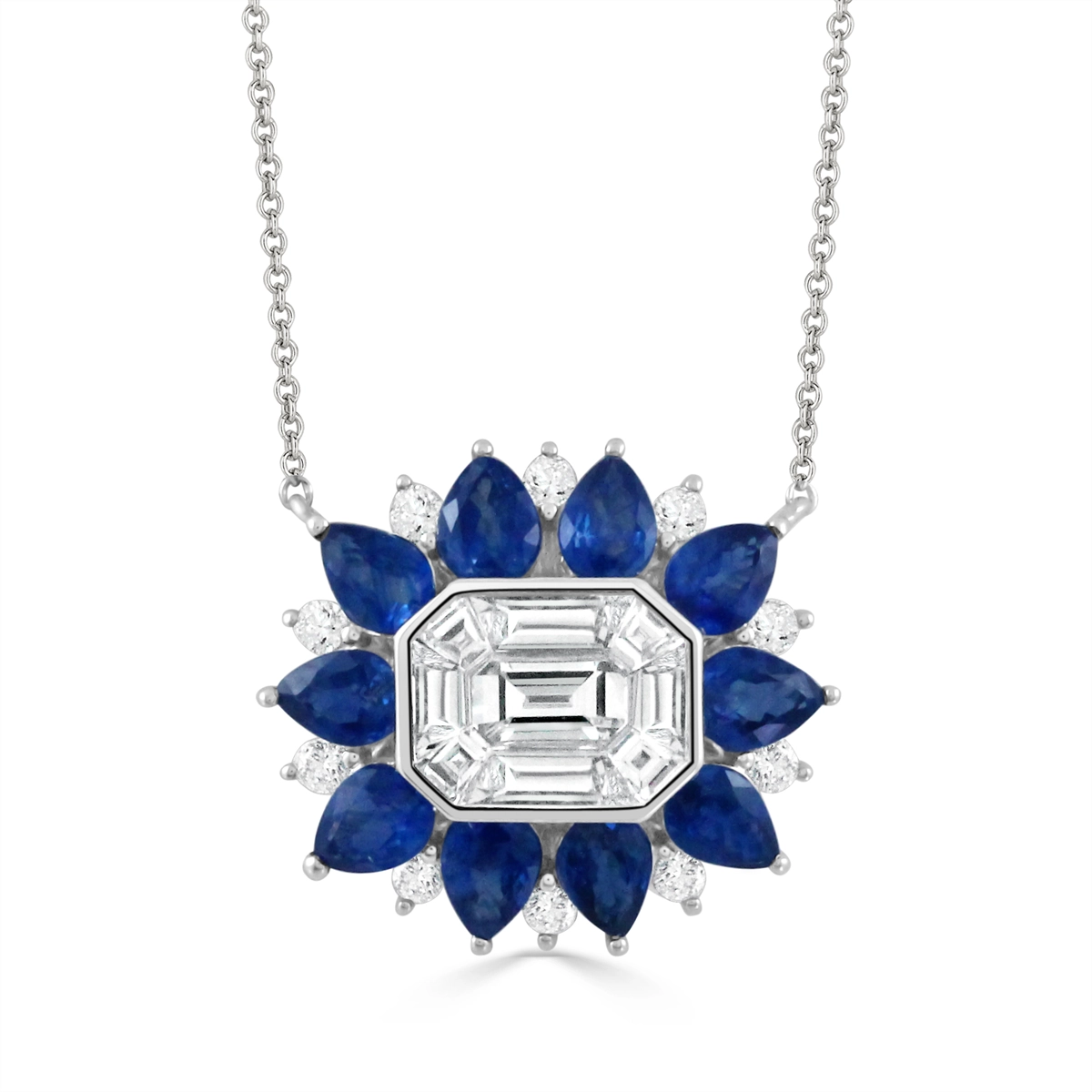 Doves Necklaces in White Gold containing Multi-gemstone, Diamond, Sapphire N12208SP