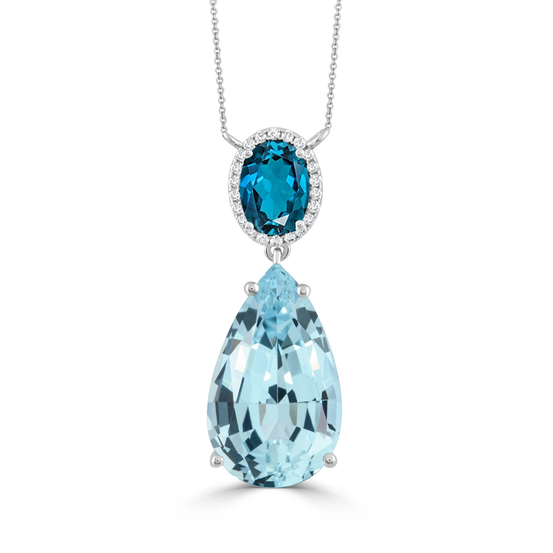 Doves Necklaces in White Gold containing Blue topaz , London blue topaz, Multi-gemstone, Diamond N11995LBBT