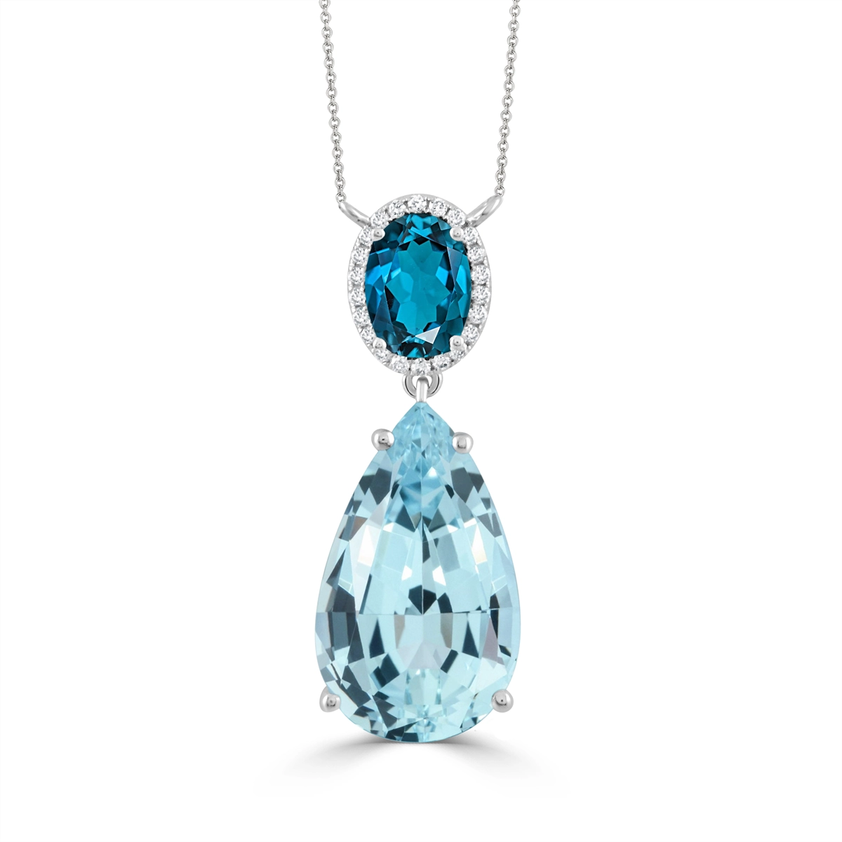 Doves Necklaces in White Gold containing Blue topaz , London blue topaz, Multi-gemstone, Diamond N11995LBBT