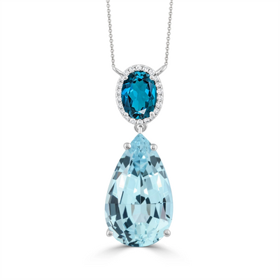 Doves Necklaces in White Gold containing Blue topaz , London blue topaz, Multi-gemstone, Diamond N11995LBBT