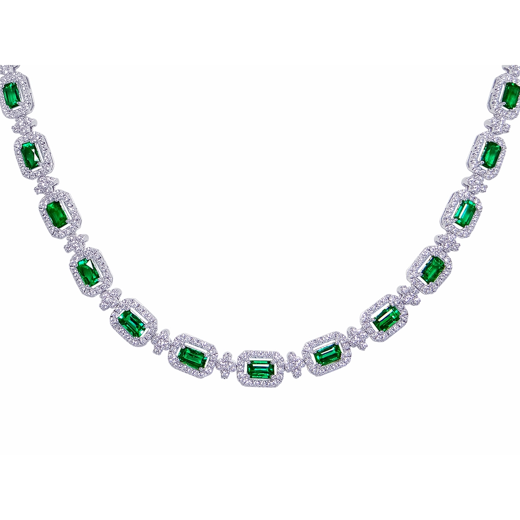 Necklaces Necklaces in White Gold containing Multi-gemstone, Diamond, Emerald 454125