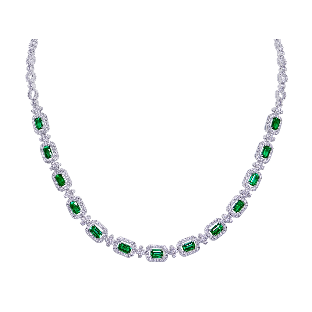 Necklaces Necklaces in White Gold containing Multi-gemstone, Diamond, Emerald 454125