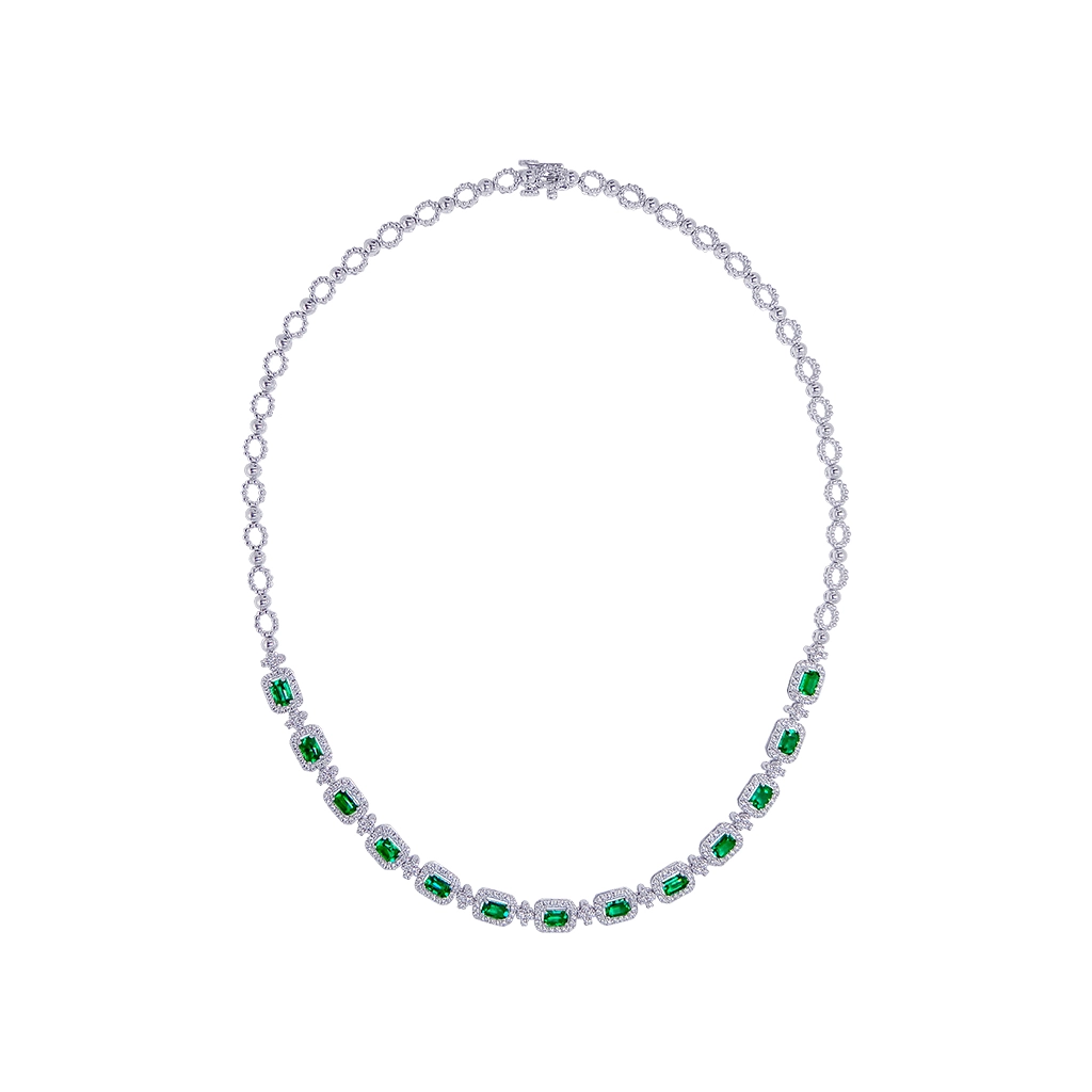 Necklaces Necklaces in White Gold containing Multi-gemstone, Diamond, Emerald 454125