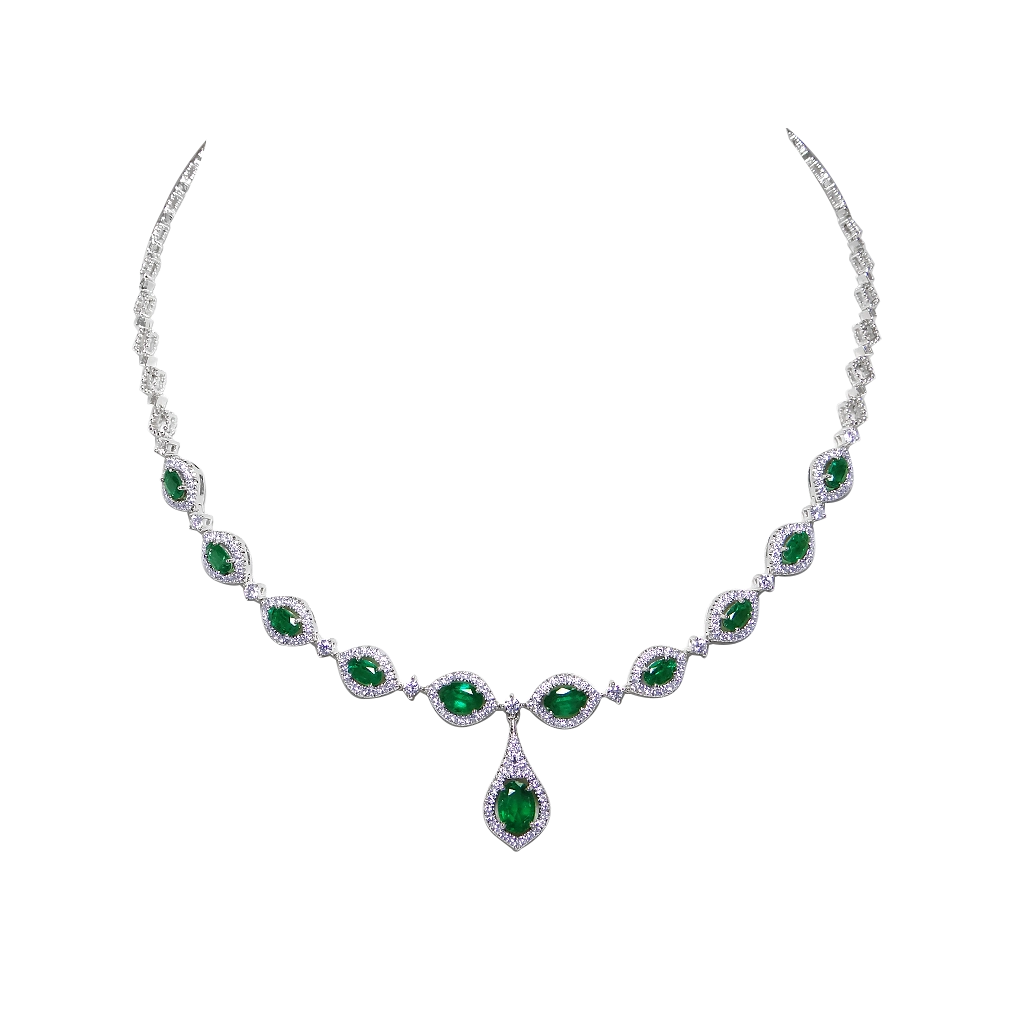 Necklaces Necklaces in White Gold containing Multi-gemstone, Diamond, Emerald 454128