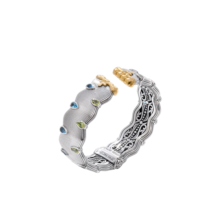 Konstantino Bracelets in Mixed Metals containing London blue topaz, Garnet, Multi-gemstone BMK4484-595-CUT