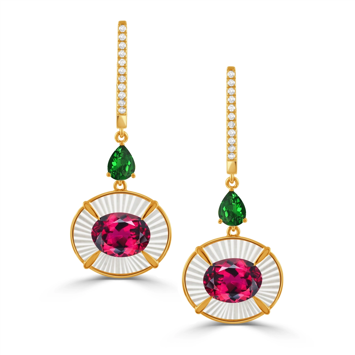 Doves Earrings in Yellow Gold containing Mother of pearl, Pink tourmaline, Other, Multi-gemstone, Diamond E12613TSMPT-A