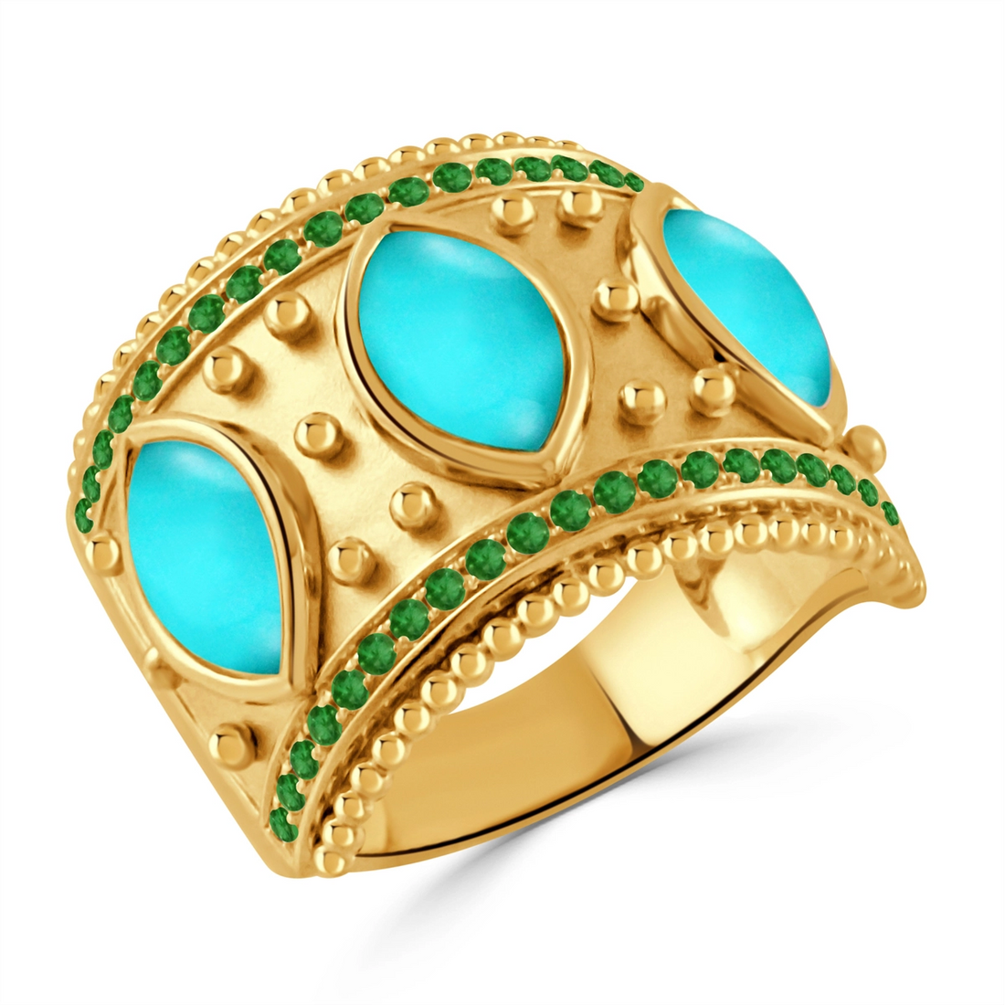 Doves Rings in Yellow Gold containing Quartz, Other, Multi-gemstone, Turquoise R11414TSTQ