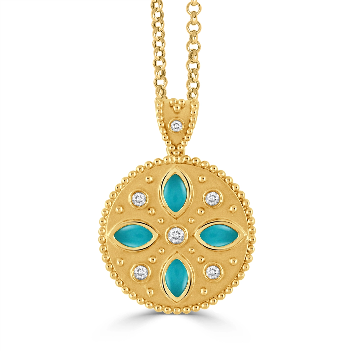 Doves Pendants in Yellow Gold containing Quartz, Multi-gemstone, Diamond, Turquoise P10435TQ-Y