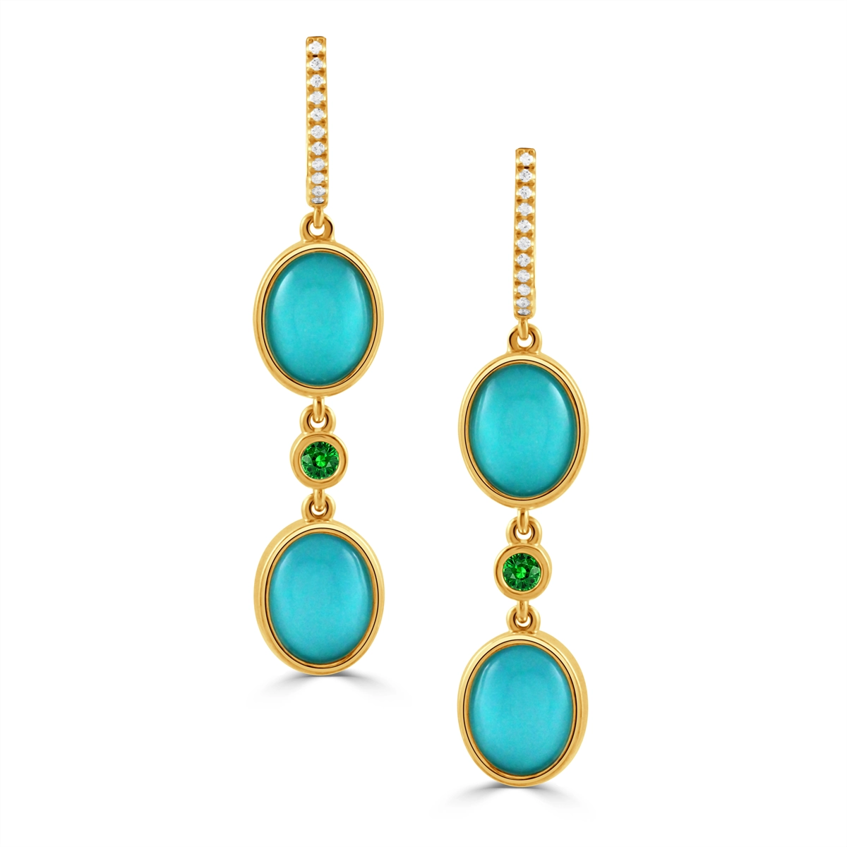 Doves Earrings in Yellow Gold containing Quartz, Other, Multi-gemstone, Diamond, Turquoise E12132TSTQ