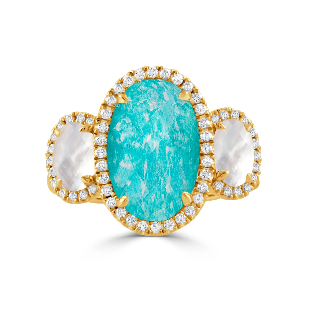 Doves Rings in Yellow Gold containing Mother of pearl, Quartz, Other, Multi-gemstone, Diamond R6273AZMP