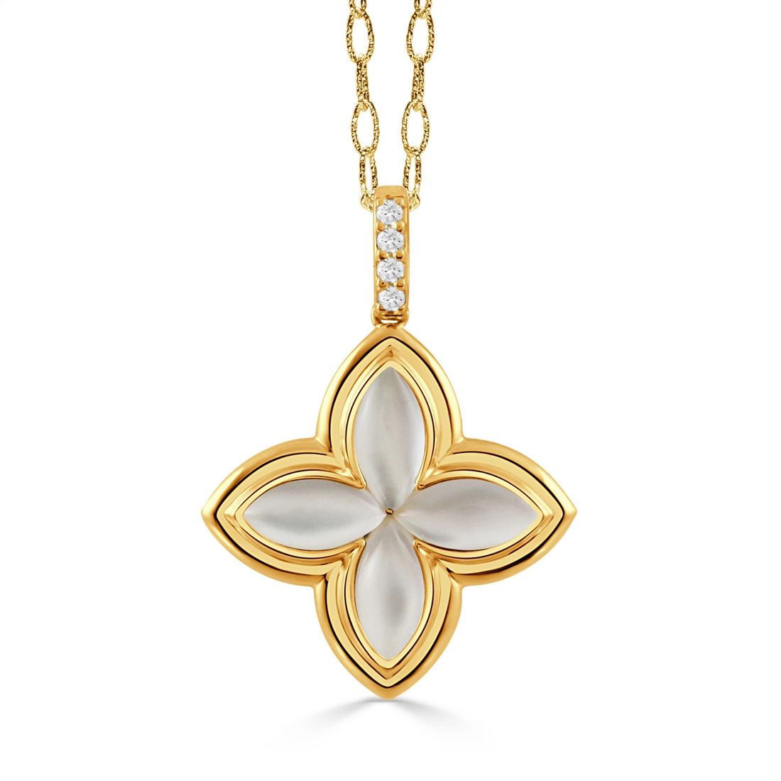 Doves Pendants in Yellow Gold containing Mother of pearl, Quartz, Multi-gemstone, Diamond P11754WMP