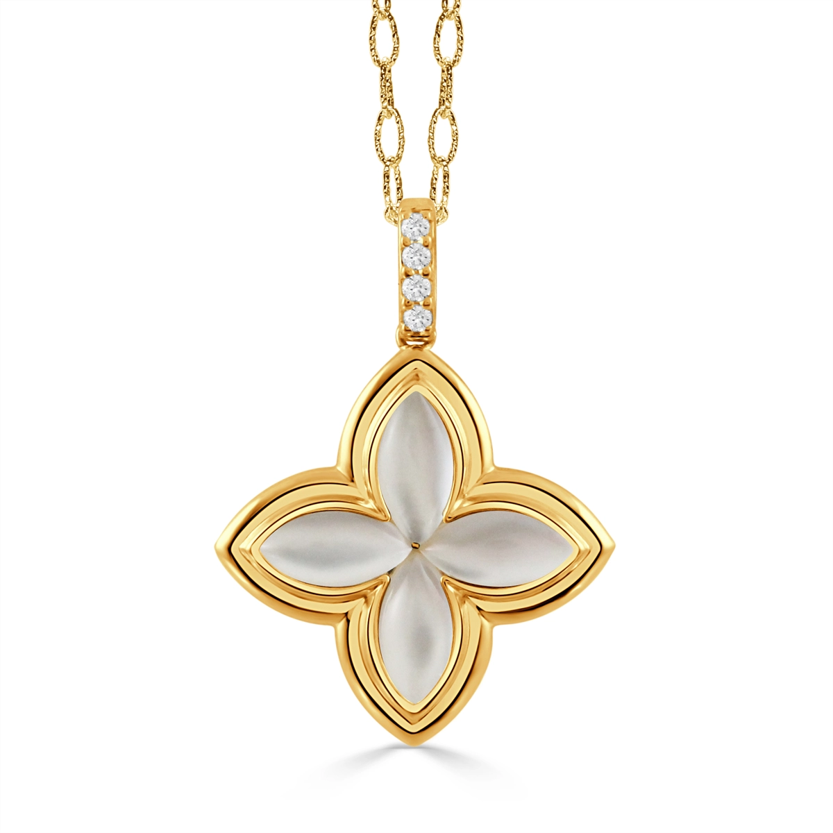 Doves Pendants in Yellow Gold containing Mother of pearl, Quartz, Multi-gemstone, Diamond P11754WMP