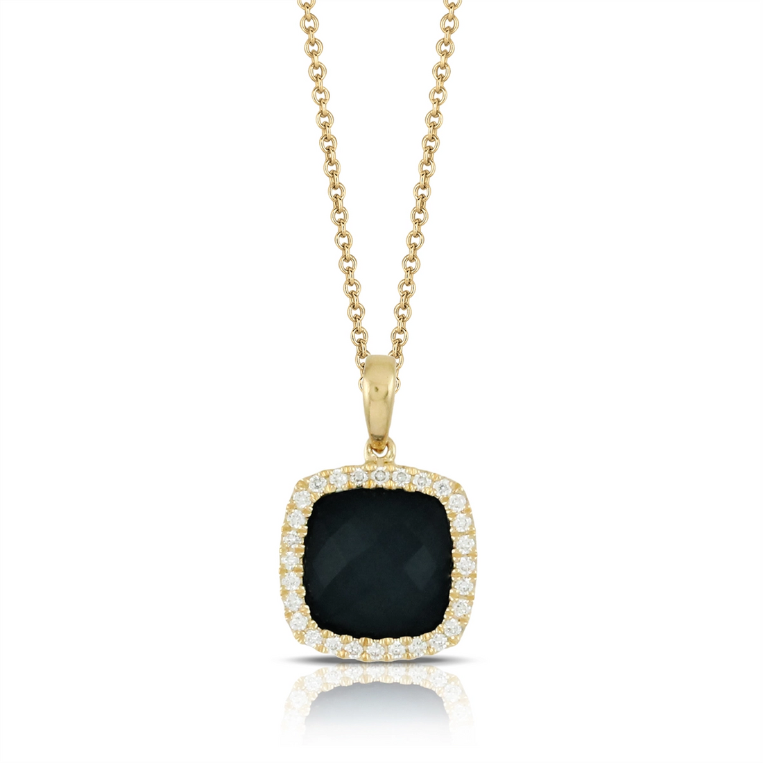 Doves Pendants in Yellow Gold containing Black onyx, Multi-gemstone, Diamond P7108BO