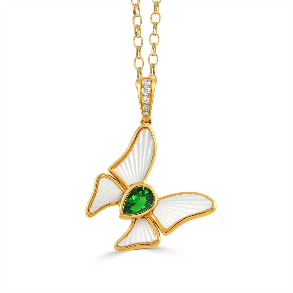 Doves Pendants in Yellow Gold containing Mother of pearl, Other, Multi-gemstone, Diamond P12131TSMP