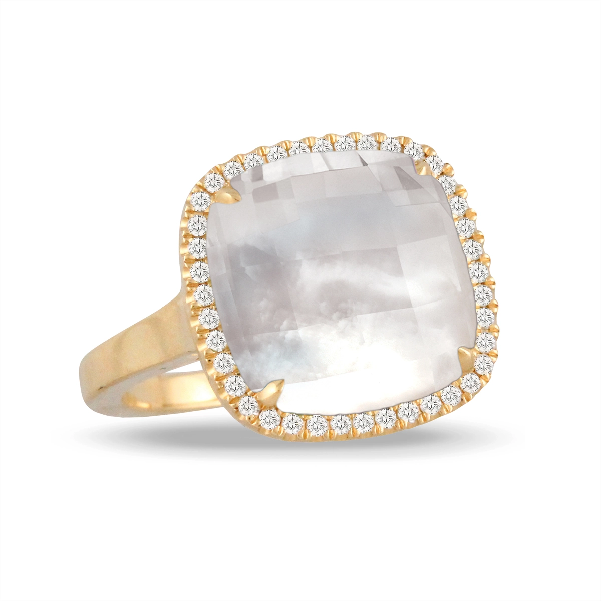 Doves Rings in Yellow Gold containing Mother of pearl, Quartz, Multi-gemstone, Diamond R7156WMP