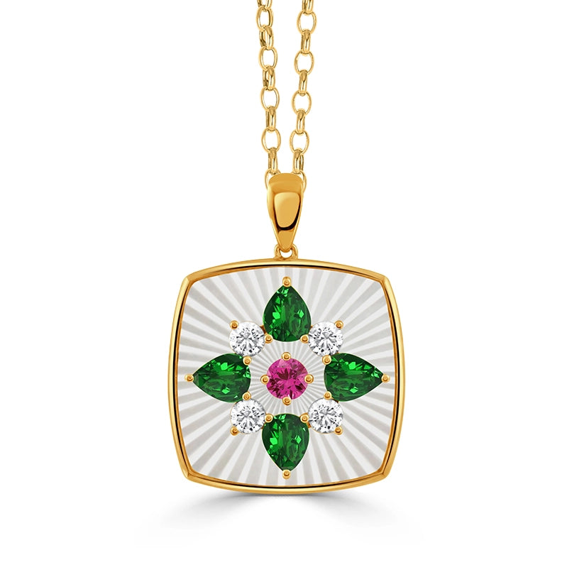 Doves Pendants in Yellow Gold containing Mother of pearl, Other, Multi-gemstone, Diamond P12543MPSTS-A-Y