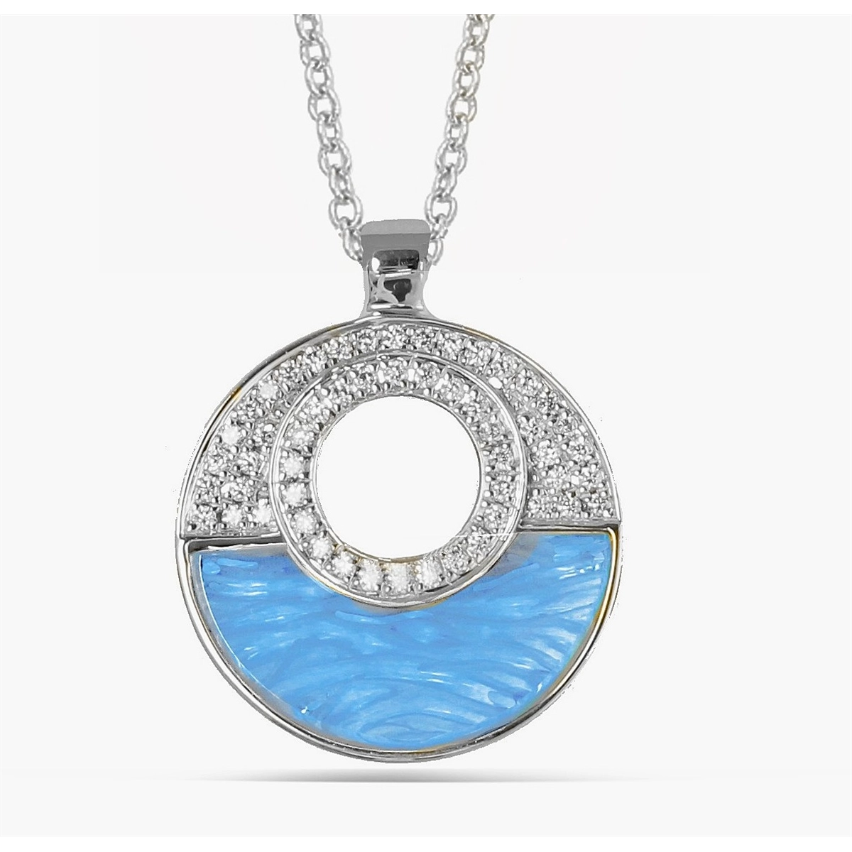 Frederic Sage Necklaces in White Gold containing Blue topaz , Multi-gemstone, Diamond P3872N-4-BTW