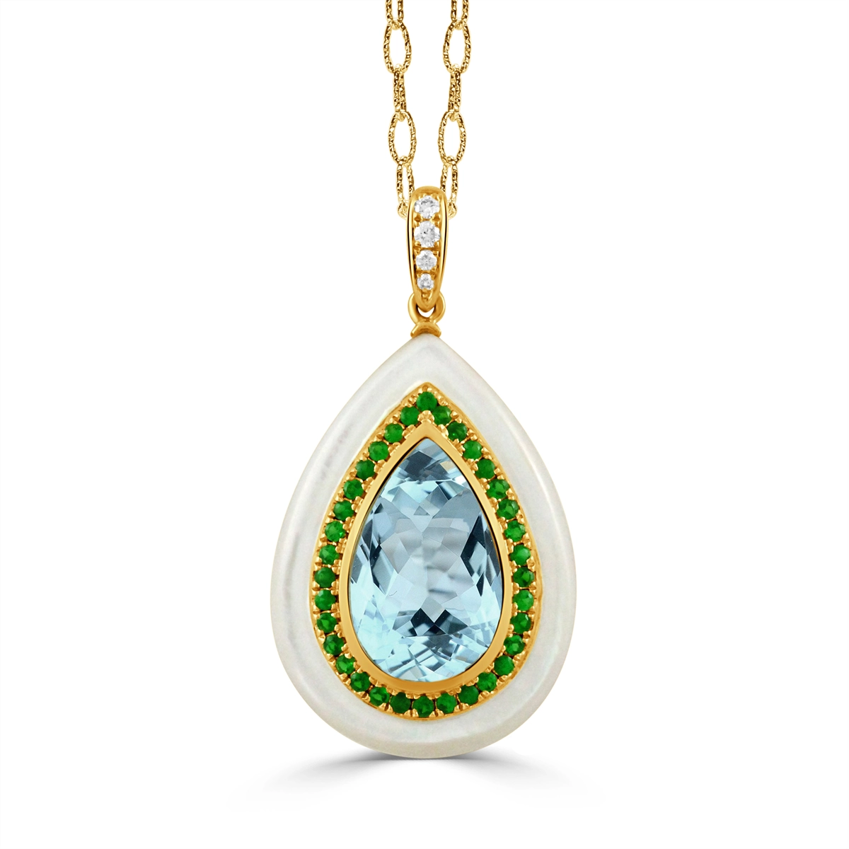 Doves Pendants in Yellow Gold containing Blue topaz , Mother of pearl, Other, Multi-gemstone, Diamond P12401TSMPBT