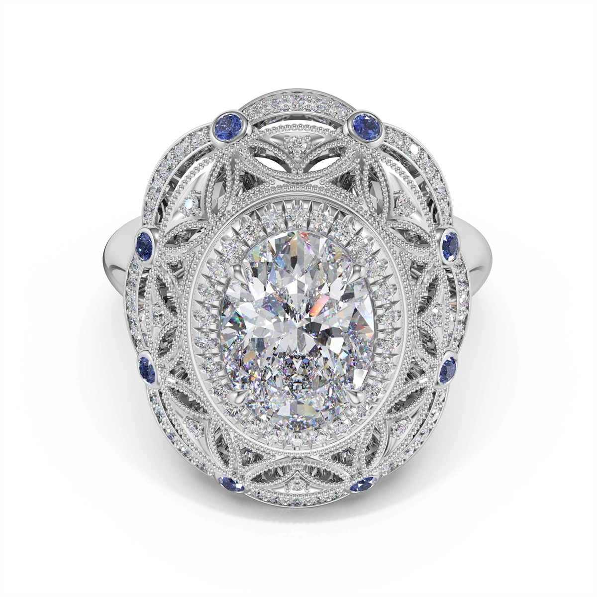 Tacori Engagement Rings in Platinum/Palladium containing Multi-gemstone, Diamond, Sapphire 470 OV 10X7 BS2