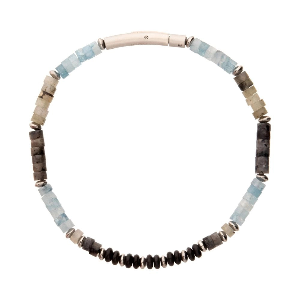 Inox Bracelets in Alternative Metals containing Aquamarine, Moonstone, Other, Multi-gemstone BRHSHI05-775
