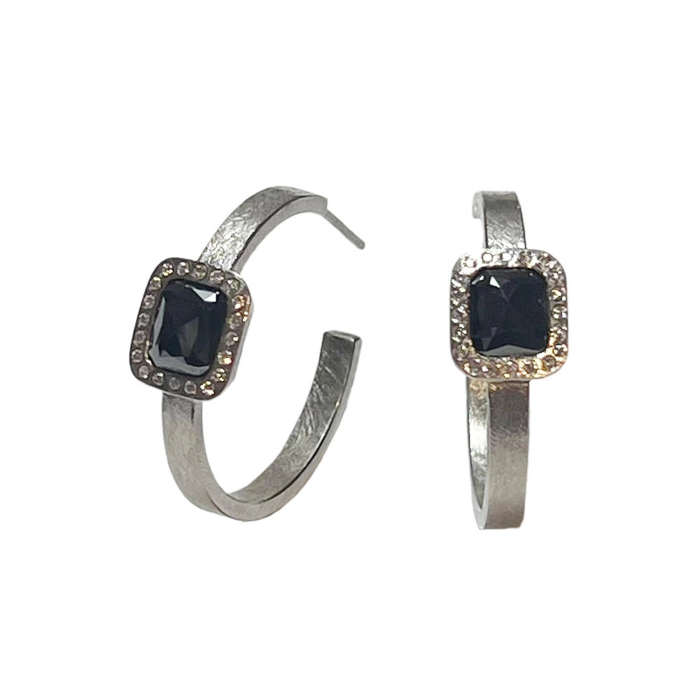 Todd Reed Earrings in Platinum/Palladium containing Black diamond, Multi-gemstone, Diamond CUST-E480-HOOP-PD
