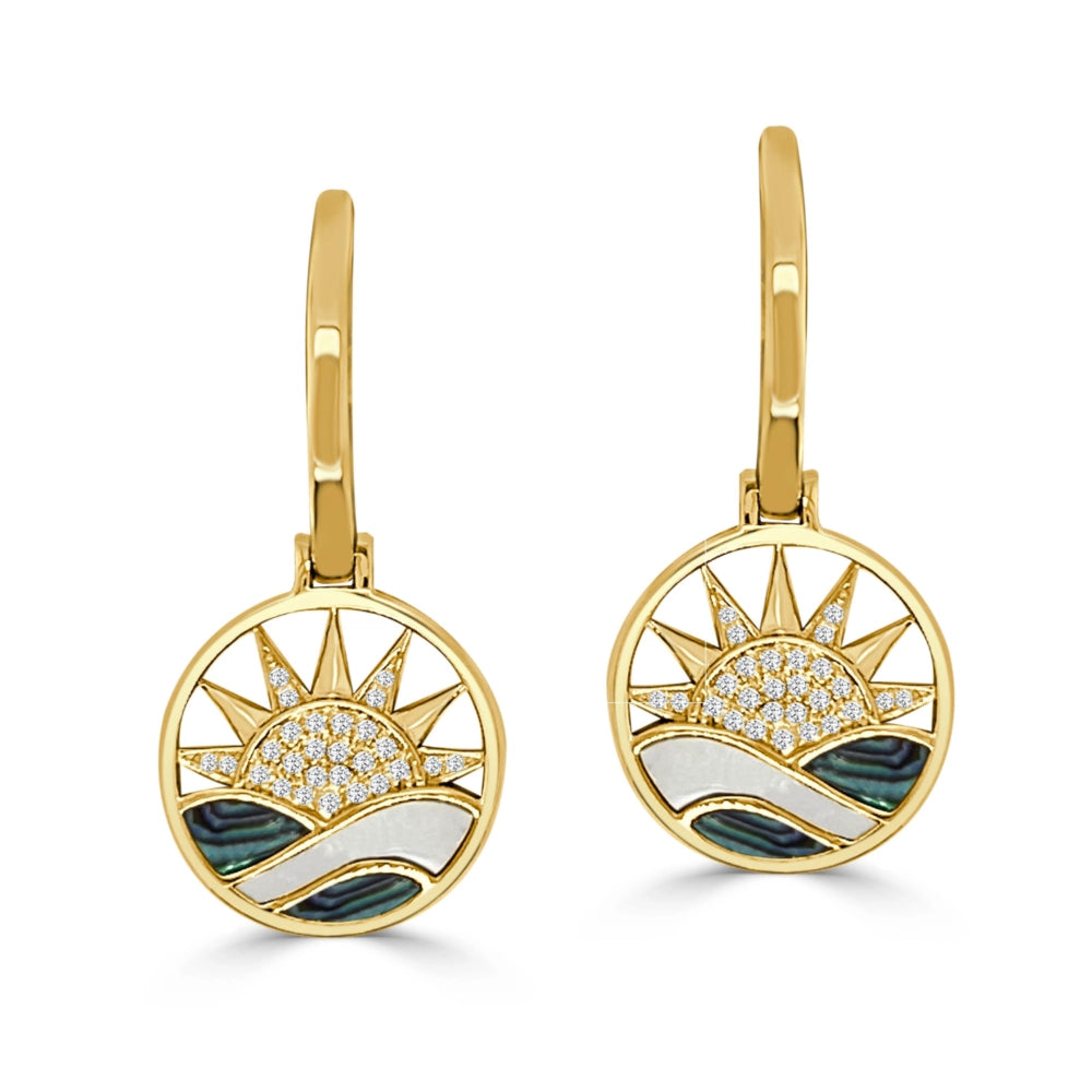 Frederic Sage Earrings in Yellow Gold containing Mother of pearl, Other, Multi-gemstone, Diamond E2768AW-4-YDAM