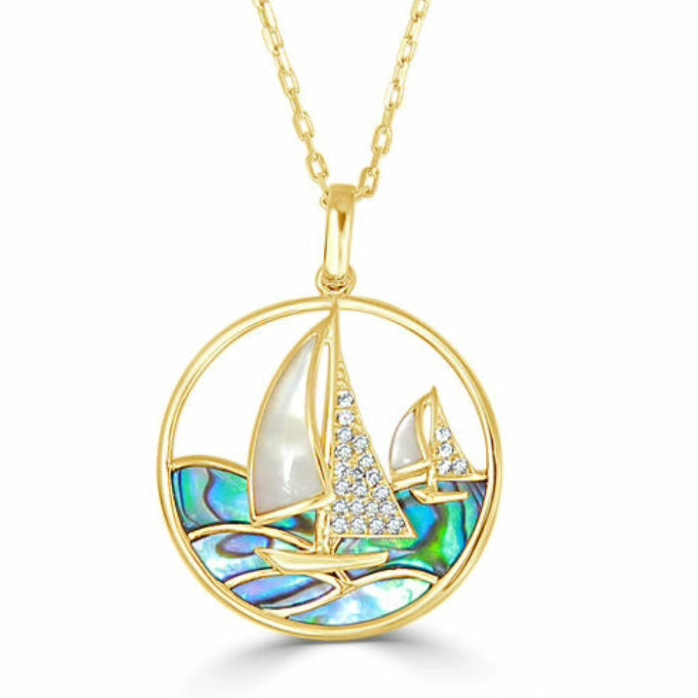 Frederic Sage Necklaces in Yellow Gold containing Mother of pearl, Other, Multi-gemstone, Diamond P3195AW-4-YAWM