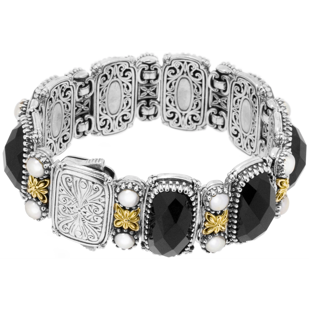 Konstantino Bracelets in Mixed Metals containing Black onyx, Multi-gemstone, Pearl BMK4230-130-224-CUT