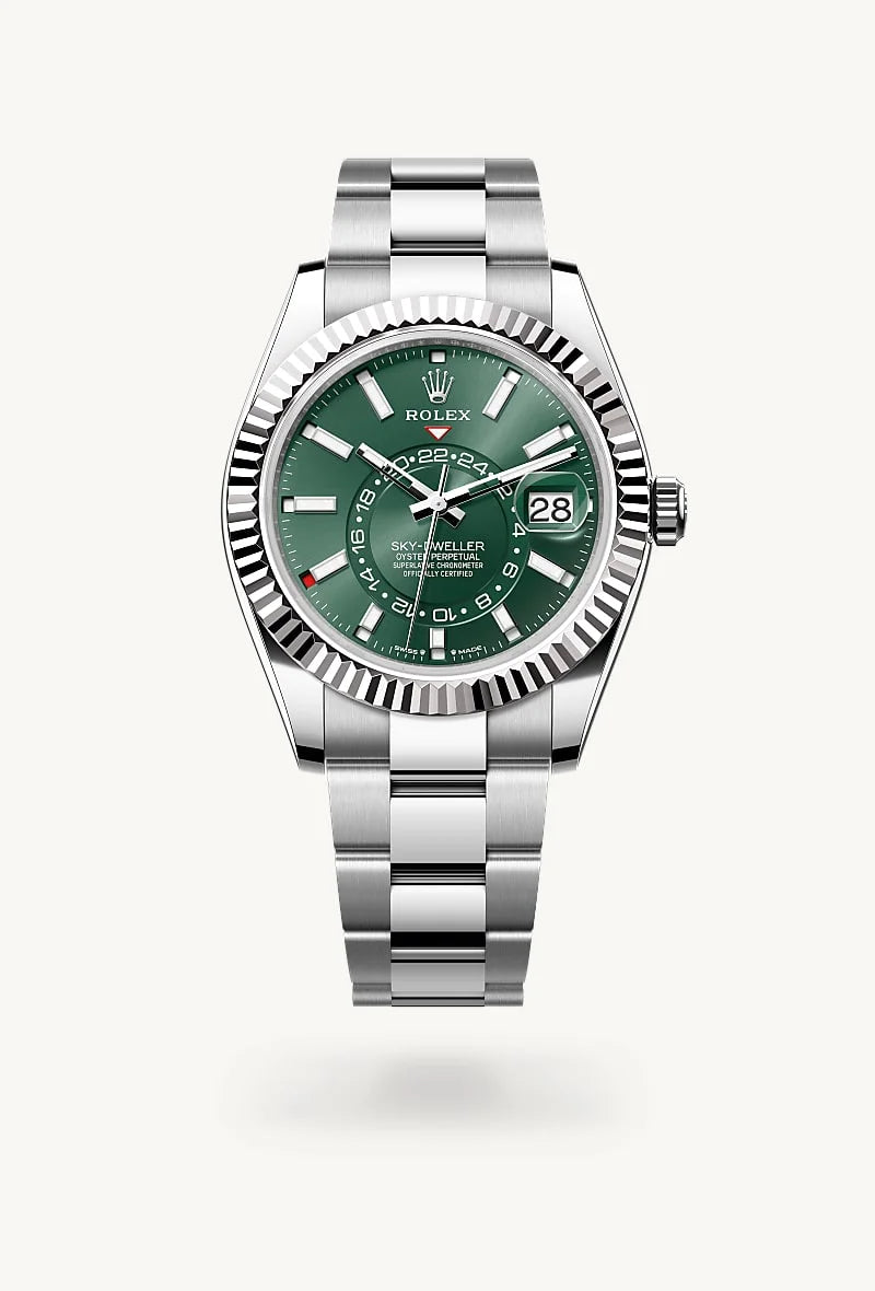 Rolex Sky-Dweller in White Rolesor - combination of Oystersteel and white gold, M336934-0001 - Meierotto Jewelers