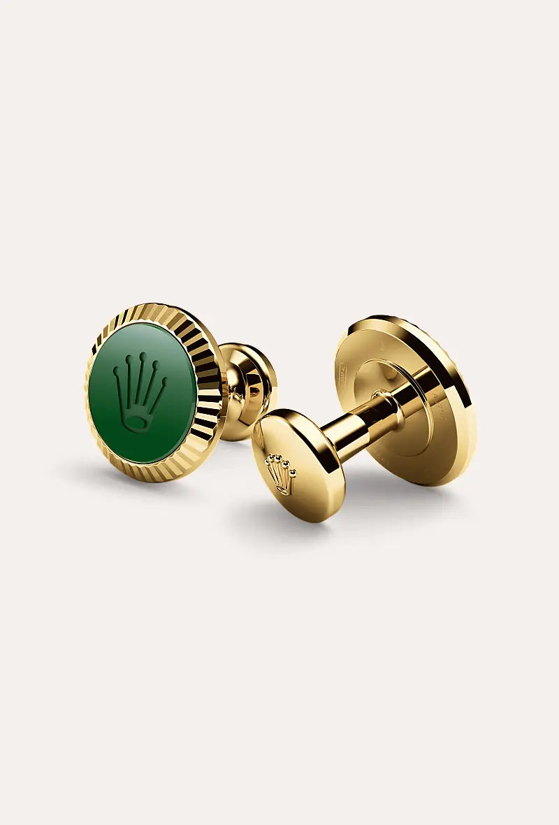 Rolex 'Fluted' cufflinks Yellow gold and ceramic A1038 at Meierotto Jewelers