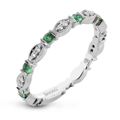 csv_image Simon G Wedding Ring in White Gold containing Multi-gemstone, Diamond, Emerald MR3108-EM