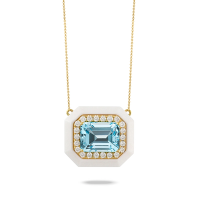 csv_image Doves Necklace in Yellow Gold containing Blue topaz , Other, Multi-gemstone, Diamond N9254WABT