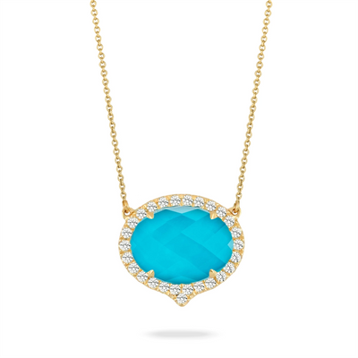 csv_image Doves Necklace in Yellow Gold containing Quartz, Multi-gemstone, Diamond, Turquoise N6232TQ-Y